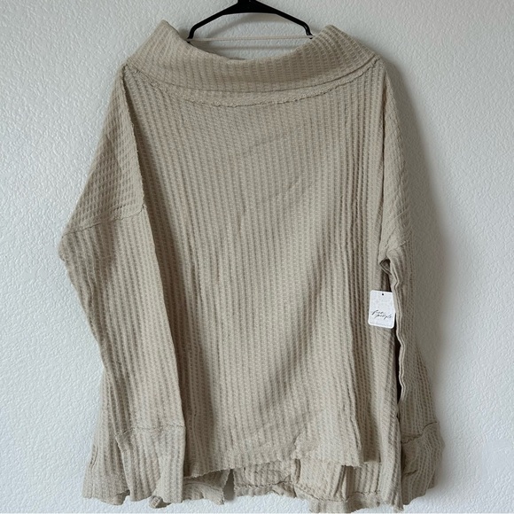 Free People Juicy Long Sleeve Oversized Waffle Knit Sweater in Stone Cold Beige - Picture 5 of 16